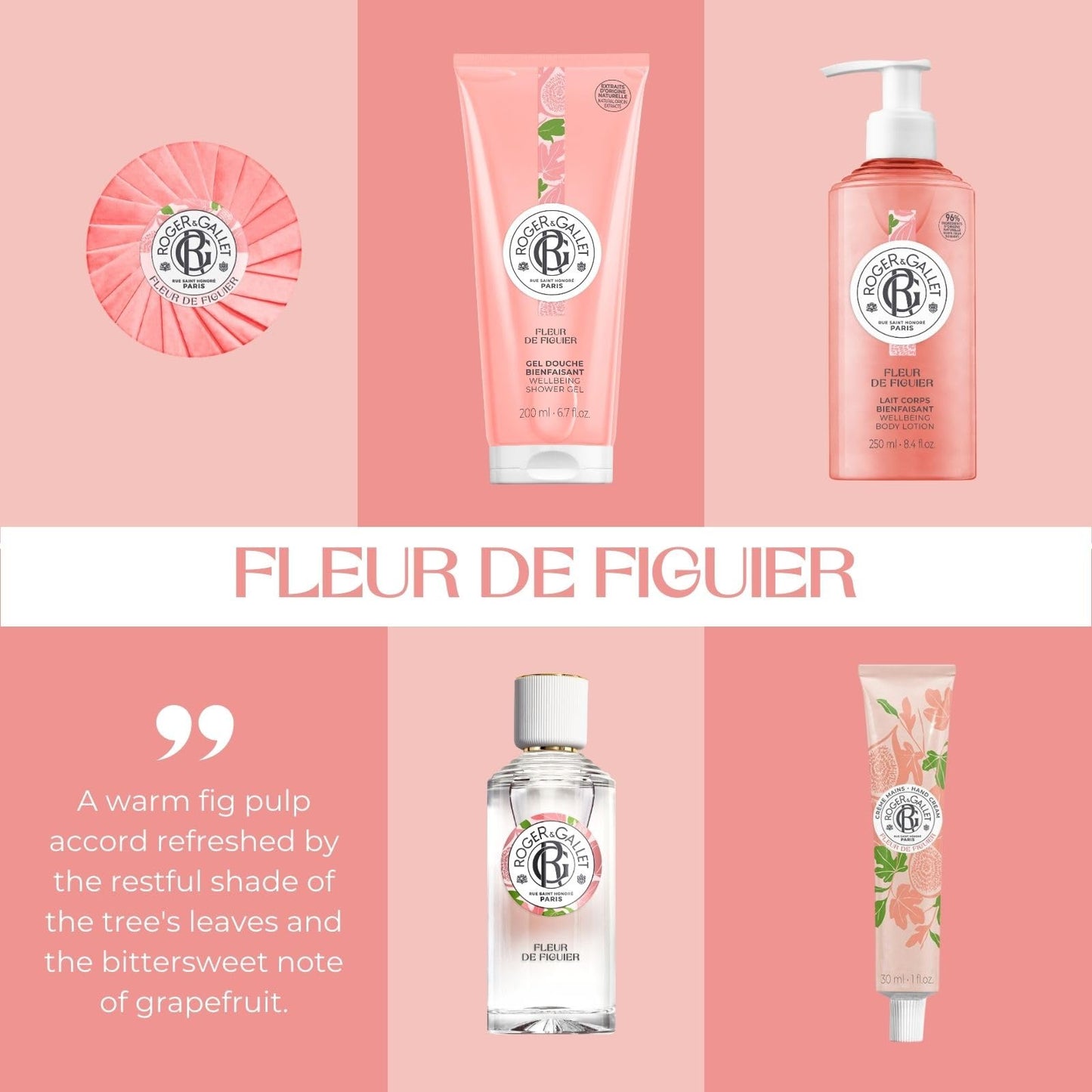 ROGER & GALLET Wellbeing Shower Gel – Plant-Based Hydrating Body Wash with Aloe Vera, Gentle Foaming Cleanser for Soft Skin (Fleur De Figuier - Fig Blossom | 6.7 Oz)