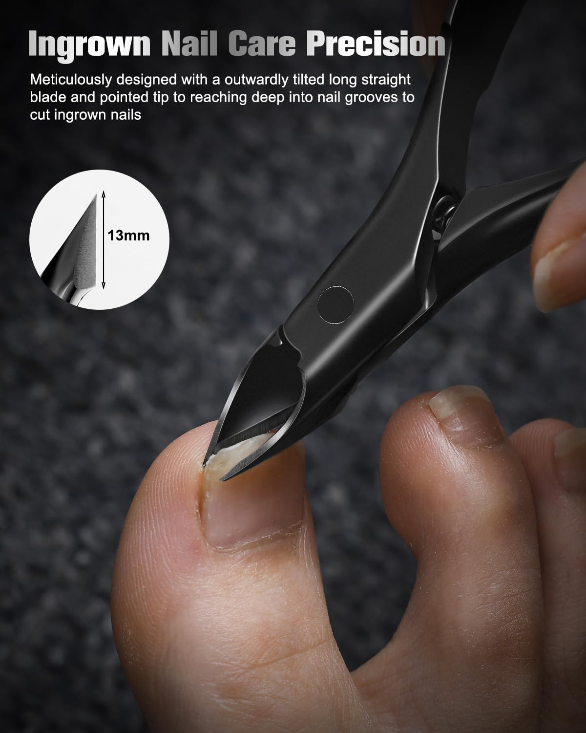 FERYES Tilted Straight Blade Ingrown Toenail Clipper, Stainless Steel Toenail Clippers for Thick Nails, Sharp Toe Nail Clippers for Seniors for Ingrown Toenail Care (Black)