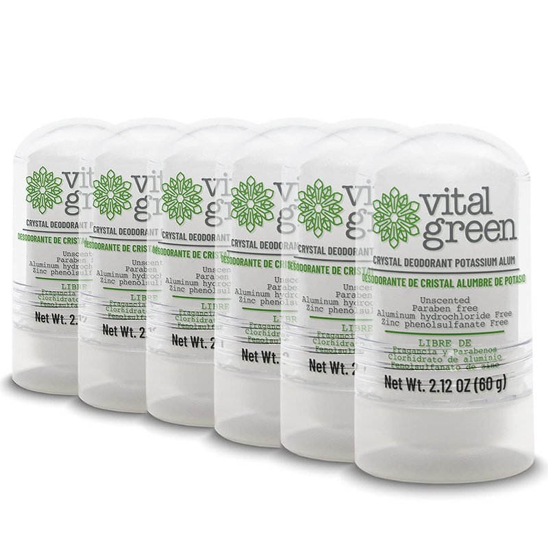 Vital Green Thai Crystal Potassium Alum Deodorant - Unscented Mineral Deodorant For Men, Women And Athletes - 2.12oz / 60 g (6 Units)