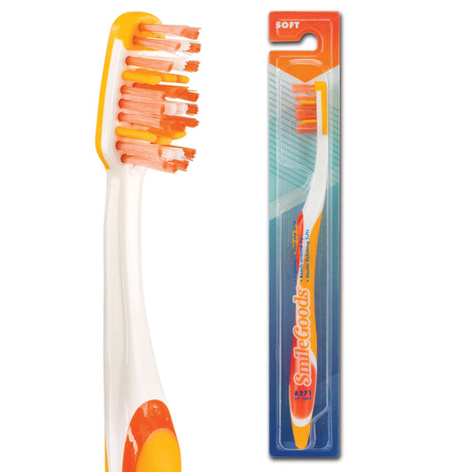 SmileGoods A271 Toothbrush, 27 Tuft, Soft Bristle, Individually Packaged Toothbrushes, Assorted Colors, Bulk Pack of 72