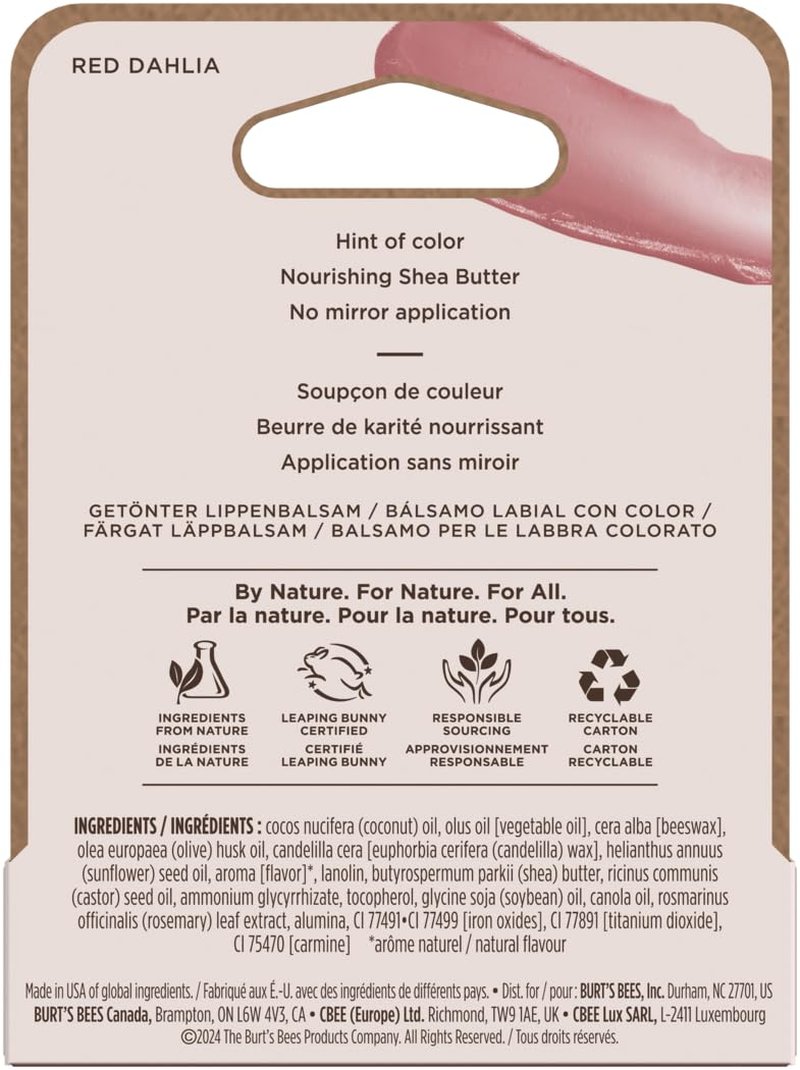 Burt's Bees Tinted Lip Balm - Red Dahlia | Moisturizing 0.15oz Hydrating Formula