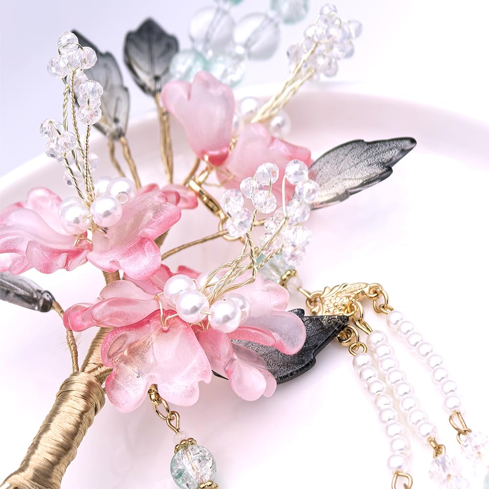 Rabith Henn Elegant 3-Tier Lotus Hair Stick, Transparent Multicolor Resin Flower Hair Pin for Women, Japanese Chinese Bun Updo Hairstyle Accessory Gift (Peony Pink)