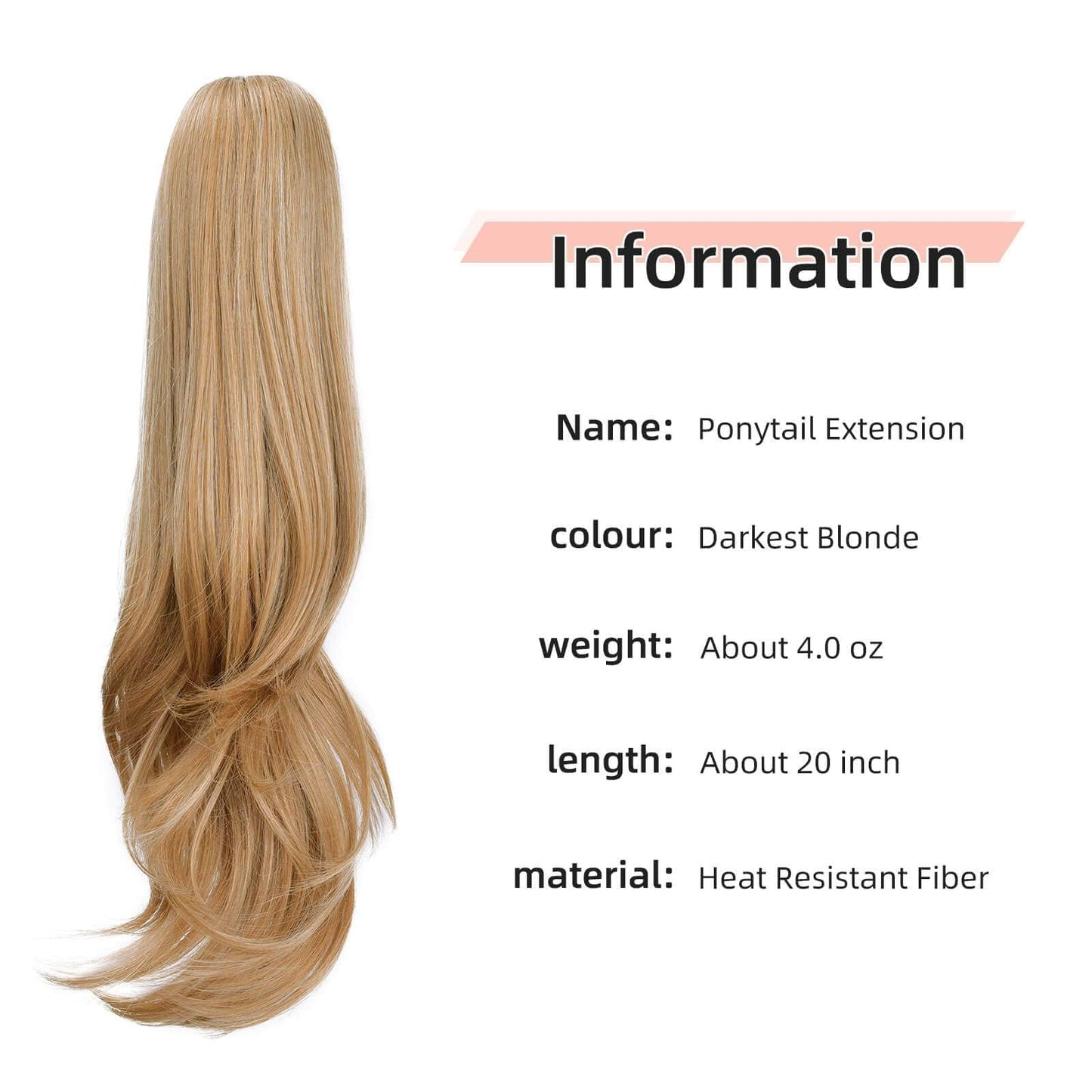 HEWEICSY Ponytail Extension,Hair Extension Ponytail 20" Long Claw Hair Extension Synthetic Wavy Straight Hairpieces Ponytail Clip in Ponytail Wig Daily Fluffy Pony Tail for Women(Blonde)