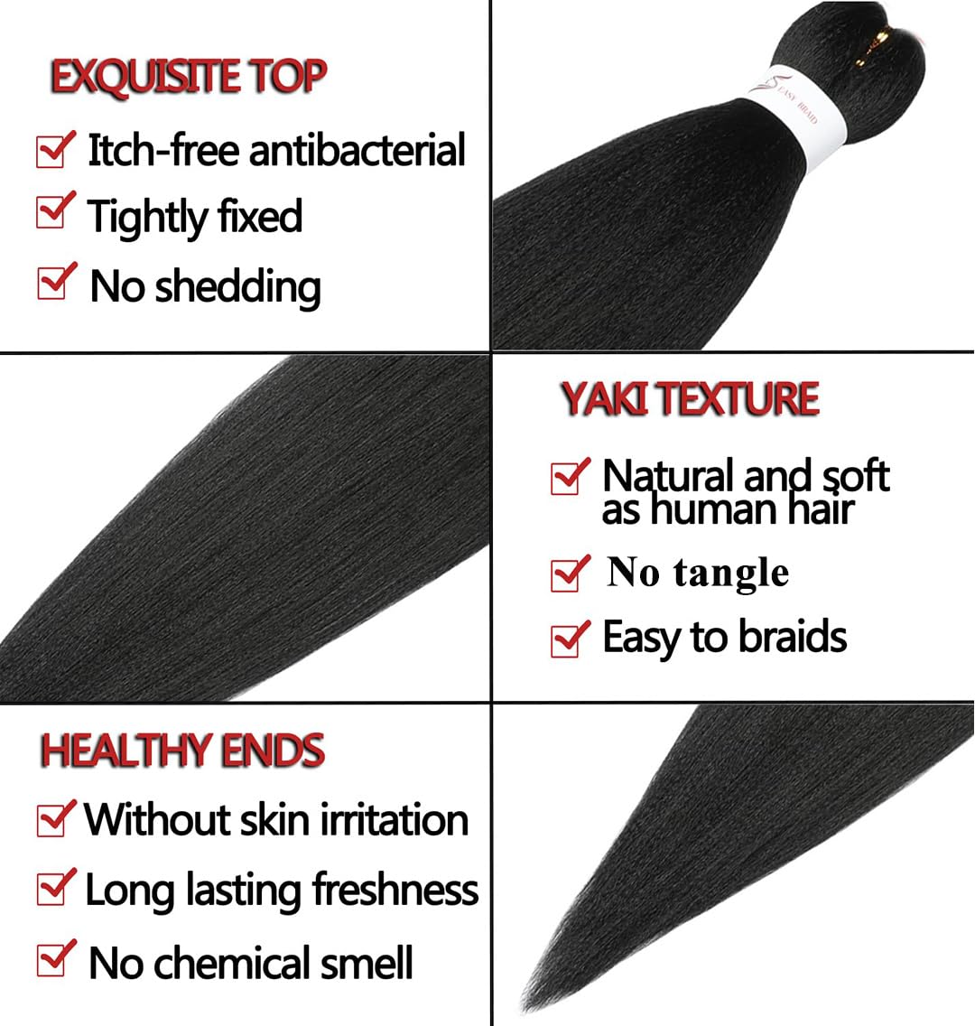 Pre Stretched Braiding Hair Natural Black Long Braid 48 Inch 8 Packs Braiding Hair Extensions Professional Synthetic Fiber Crochet Twist Braids(48inch,#1B)