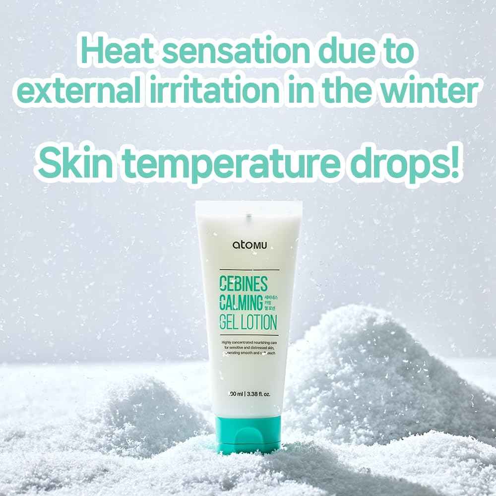 Atomu Cebines Calming Gel Lotion, Nourishing Cooling Facial Lotion for Sensitive and Distressed Skin, Hypoallergenic Soothing Redness Cream, All Skin Types, Korean Skincare (3.38 fl.oz.)