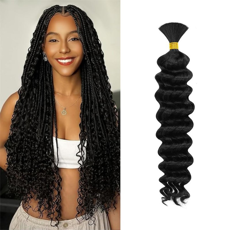 Deep Wave Human Braiding Hair for Boho Braids – 20 Inch 40g 1 Bundles/Pack Natural Black, 100% Unprocessed 12A Brazilian Virgin Hair Bulk, No Weft, Wet & Wavy Curly Knotless Extensions