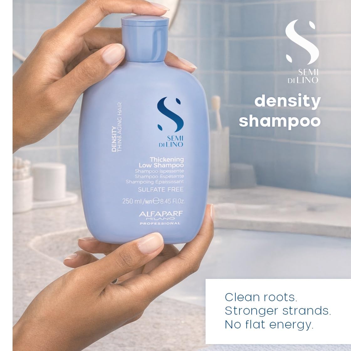ALFAPARF MILANO Semi di Lino Density Shampoo for Thinning Hair - Color Safe Thickening Shampoo for Hair Loss - Sulfate Free - Adds Body & Volume - Revitalized, Youthful & Thicker Locks - 8.45 fl oz