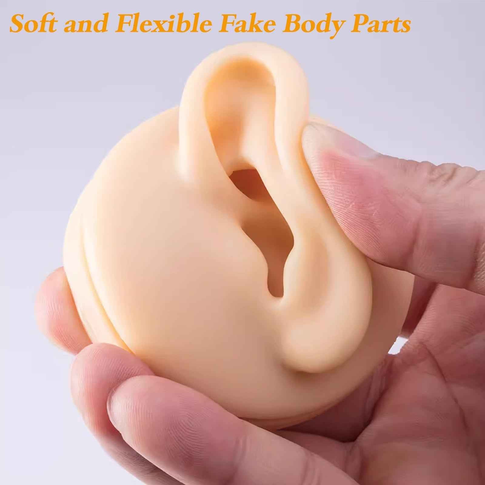 Yangna 7pcs Silicone Piercing Practice Kit with Acrylic Display Stand - Realistic Fake Ears, Nose, Tongue, Navel, Eye & Mouth Models for Piercing Training & Jewelry Display