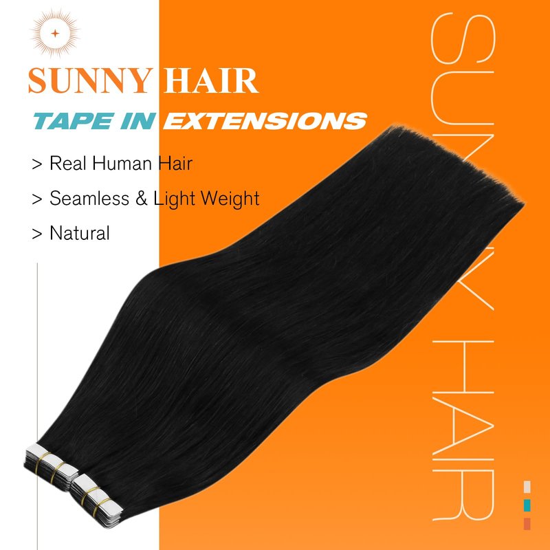Sunny Hair Tape in Hair Extensions Human Hair 18inch Hair Extensions Real Human Hair Tape in Extensions Jet Black Tape in Extensions for Women 20Pcs 50g