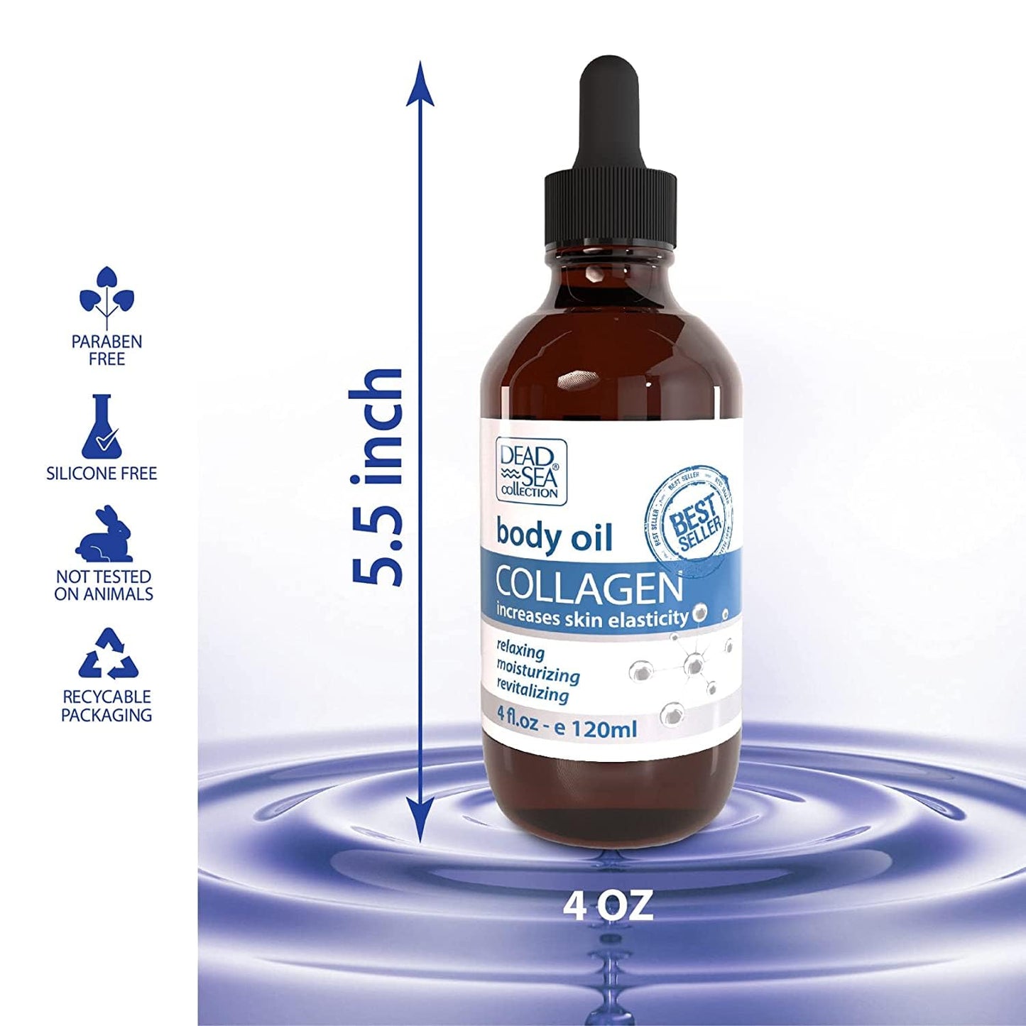 Dead Sea Collection Body Oil for Dry Skin - Collagen & Vitamin E - Moisturizing & Nourishing, Anti-Aging & Skin Elasticity Support for Face Pack of 2 (4 Fl. Oz Each)