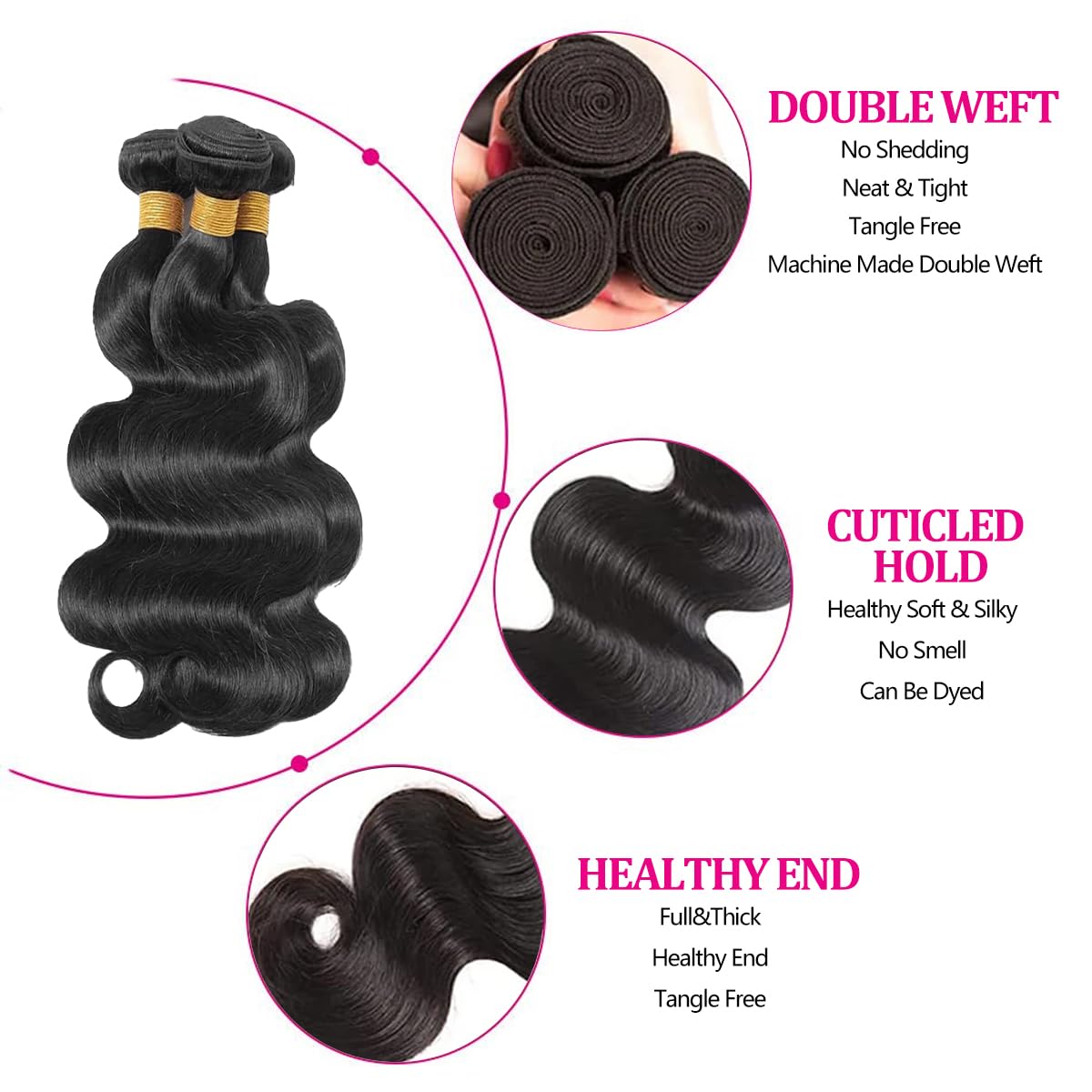 Body Wave Bundles Human Hair 12 14 16 Inch Unprocessed Brazilian Virgin