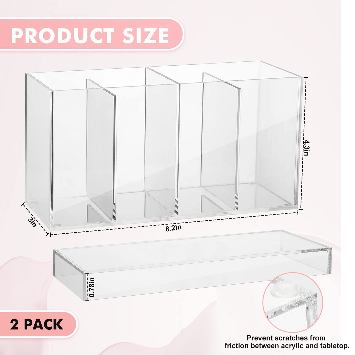 2 Pack 4 Compartment Acrylic Makeup Organizer with Lid Lash Cart Organizer for Lash Techs Bathroom Storage with 4 Tray Eyelash Mascara Brushes Supplies Brush Holder for Cosmetics or Office Supplies