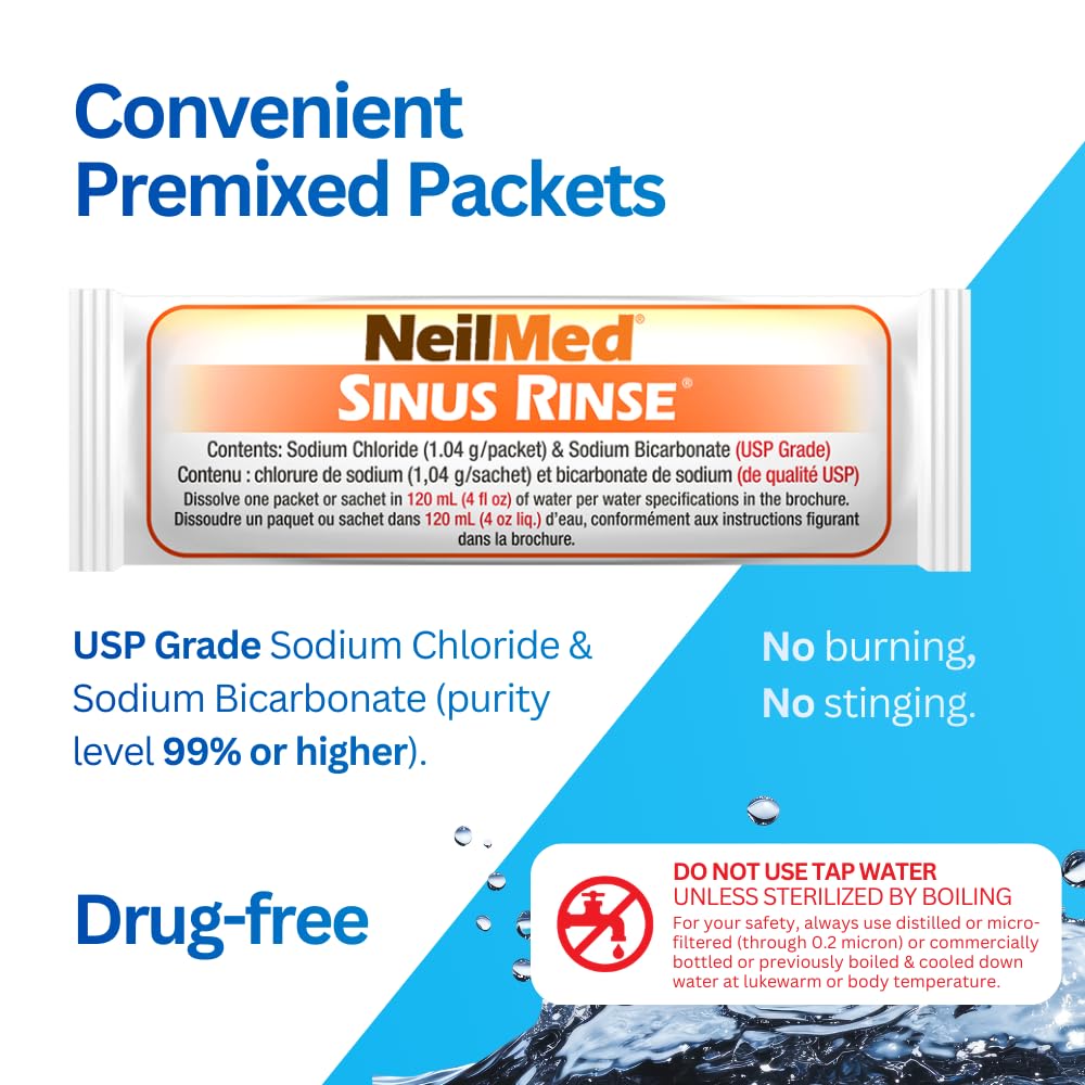 Neilmed's Sinus Rinse, Pediatric, Complete Saline Nasal Rinse Kit 60 Premixed Packets