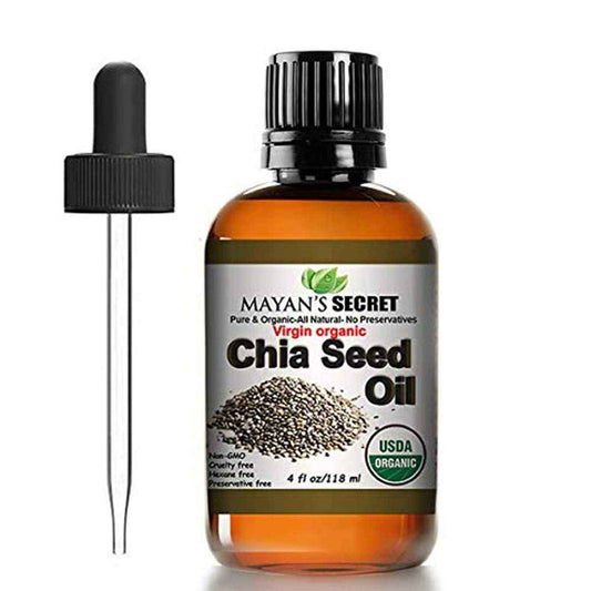 Mayan's Secret Chia Seed Oil, USDA Certified Virgin Organic,100% Pure & Natural, Cold Pressed Virgin, Unrefined in Amber Glass Bottle w/Glass Eyedropper for Easy Application (4 oz /118 ml)