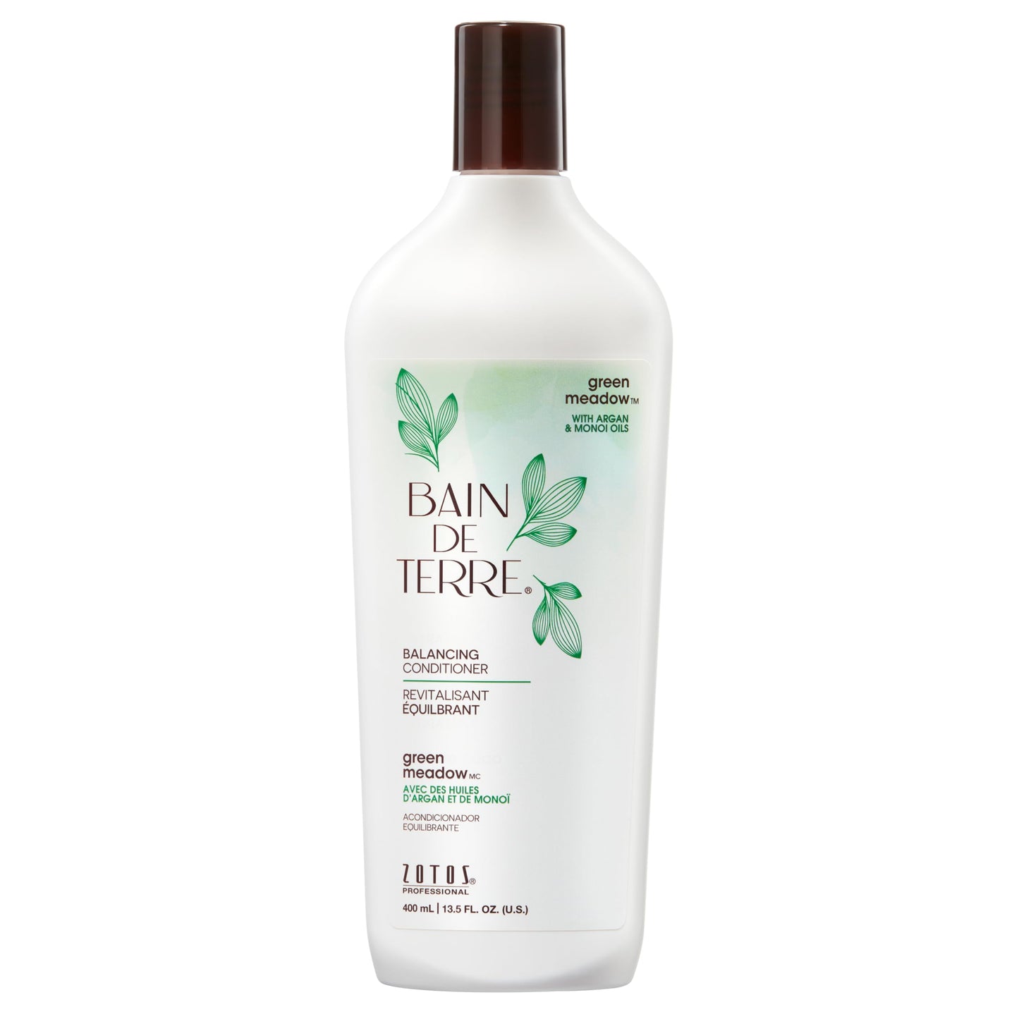 Bain de Terre Green Meadow Balancing Conditioner, Gentle Moisture Balance for Soft, Silky & Bouncy Hair with Argan & Monoi Oils, Paraben-free, Color-Safe, Vegan, 13.5 Fl Oz