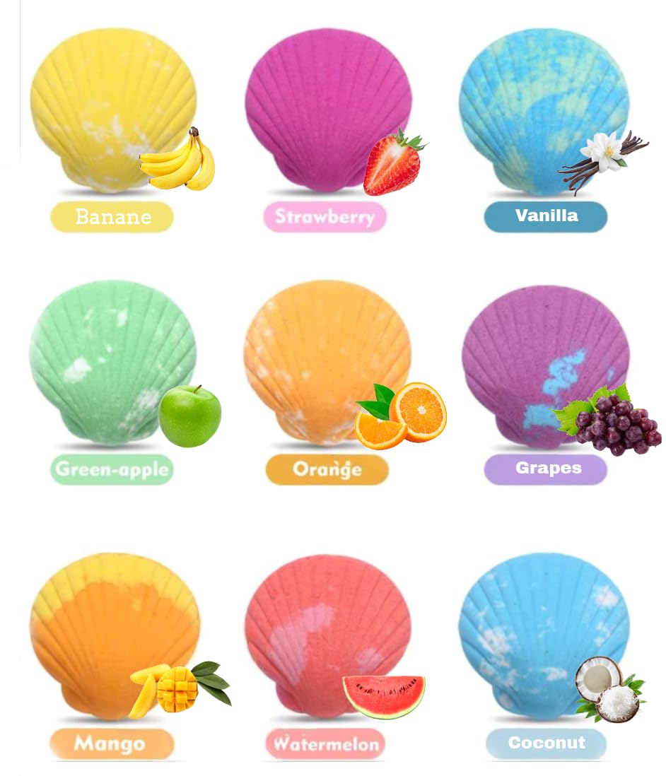 Bath Bombs for Kids with Surprise Inside, 9 Pack Mermaid Bath Bomb Gift Set for Girls, Natural Organic Bubble Bath with Shea Butter & Coconut Oil, Birthday Gift for Kids