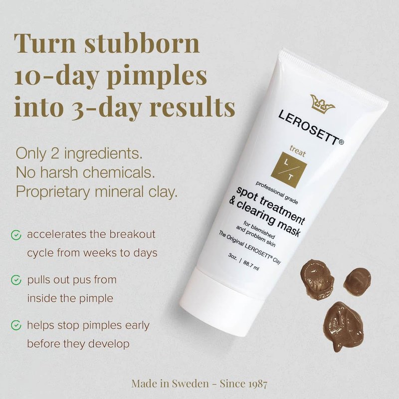 LEROSETT Facial Clay Mask for Balanced, Clear-Looking Skin. Helps Refine Pores & Reduce Excess Oil. 100% Natural, Spa-Grade, Made in Sweden Since 1987