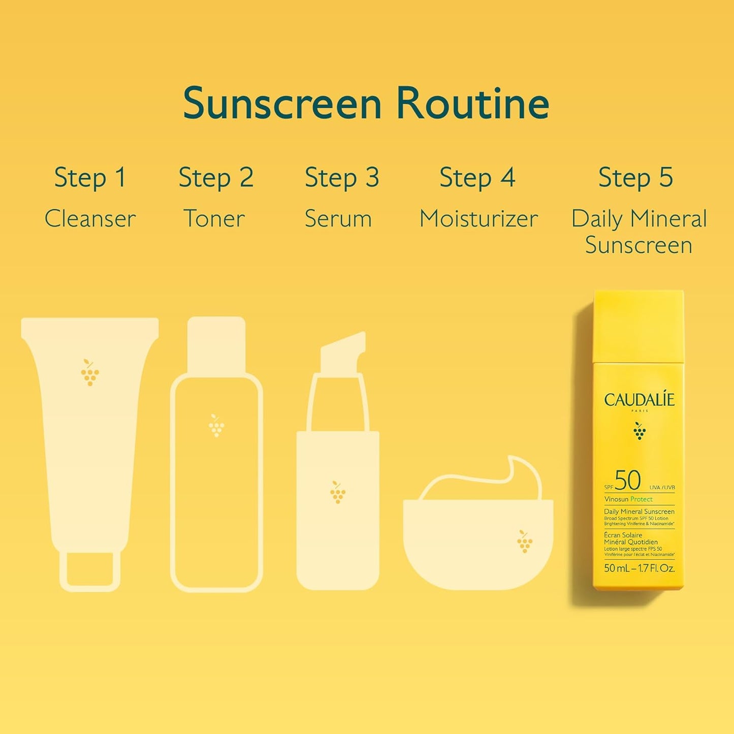 Caudalie Vinosun Protect Daily Mineral Sunscreen SPF 50 | Lightweight, Non-Greasy Formula - 50 mL