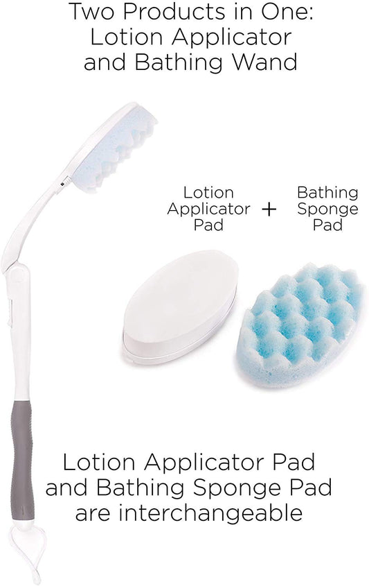 Juvo Premium All-in-One Bathing Wand and Lotion Applicator, 23" Long Reach Handle, Adjustable, Includes Bath Sponge and Lotion Pad (BWLA01)