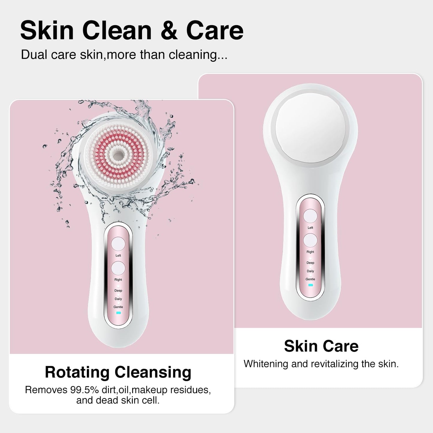 UMICKOO Electric Facial Cleansing Brush, 2-Way Rotating Face Scrubber for Daily & Deep Cleaning, 3 Modes, 5 Brush Heads, Rechargeable, IPX7 Waterproof for All Skin Types