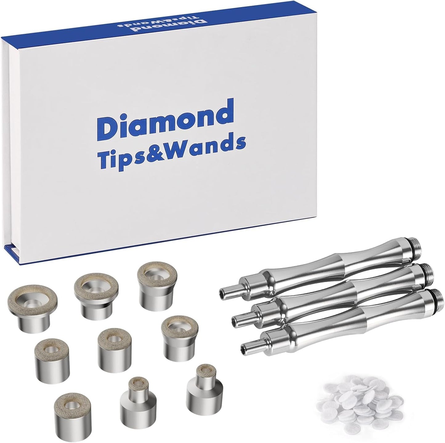 Diamond Dermabrasion Tips - Microdermabrasion Machine Accessories | 9 Replacement Tips & 3 Wands