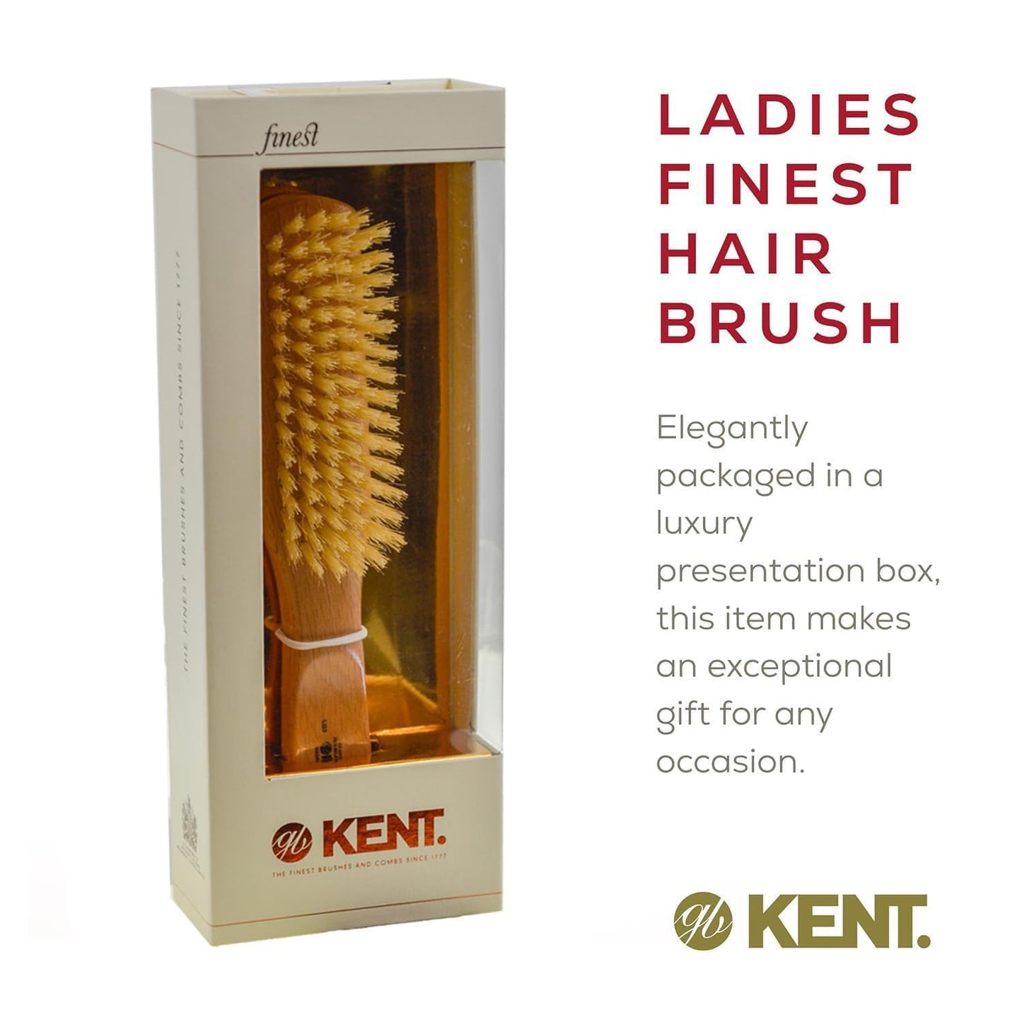 Kent LG3 Finest Hair Brushes for Women - Natural Beechwood and Boar Bristle Narrow Hairbrush for Fine or Medium Thickness Hair All Lengths - Dry Brush for Styling, Straightening, and Stimulating Oils…