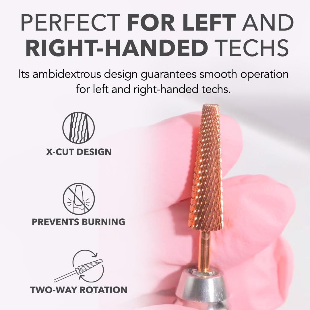 Kiara Sky XL 5-in-1 Course Nail Drill Bit | 3/32"" Carbide Extra Long Multi-use | 2-way Rotate Left and Right Handed - Rose Gold