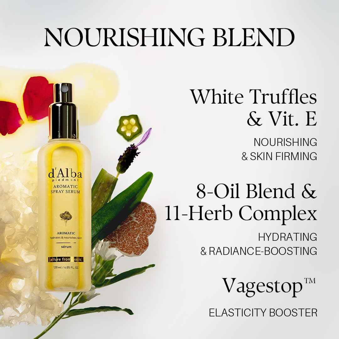d'alba Piedmont Italian White Truffle First Aromatic Spray Serum, Fragrant VEGAN Glowy Antioxidant Face Mist, Deep Hydration Skin Firmness, Korean Skin Care (2.02 fl.oz)