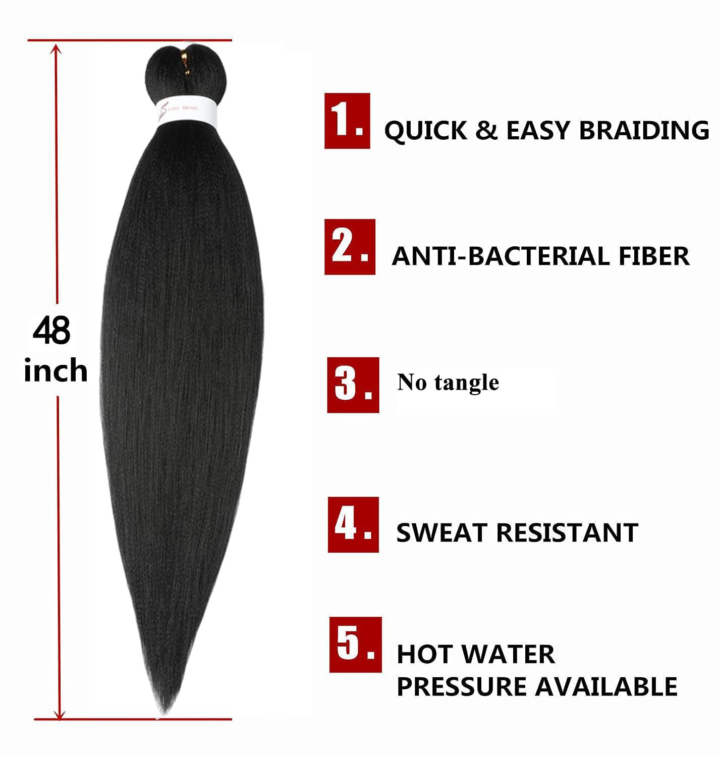 Pre Stretched Braiding Hair Natural Black Long Braid 48 Inch 8 Packs Braiding Hair Extensions Professional Synthetic Fiber Crochet Twist Braids(48inch,#1B)