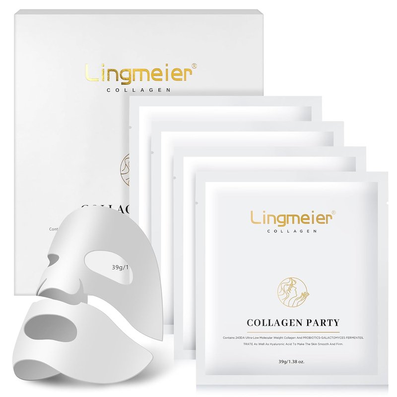 Collagen Face Mask - Hydrolyzed Marine Collagen 80,000ppm & Hyaluronic Acid | Overnight Hydrating, 39g, 4 Sheets