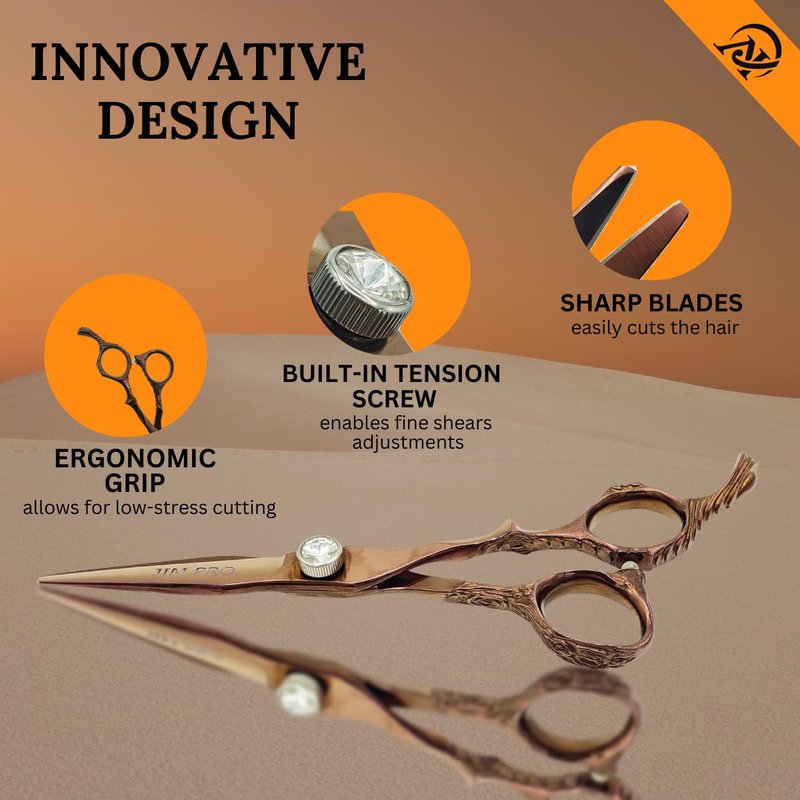 JIM PRO Professional Quality Barber Scissor - Hair Cutting Scissors, Professional Japanese 440C Stainless Steel Barber Hair Scissors With Dragon Handle, for Salon and Home Use 6.5" (ROSE GOLD - 440C)