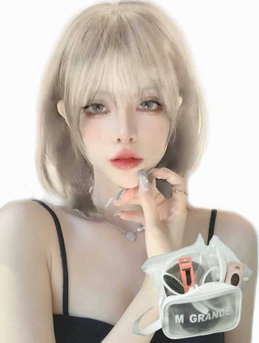 MGRANDE wig premium line 【 active top stylist produce 】 6 items set inner color line women's original wig semi-long small face effect（gold beige layer DY39B）