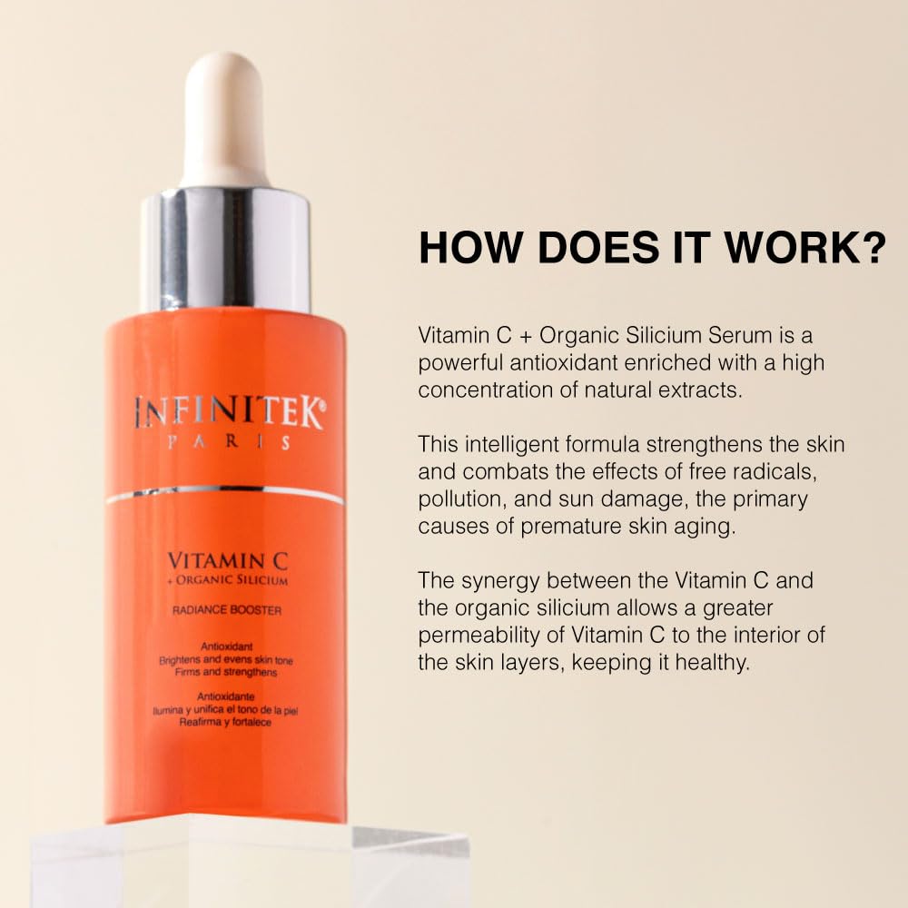 Infinitek Paris Vitamin C Facial Serum | With Organic Silicon & Ferulic Acid | Brightening Face Skincare Essential for a Smoother, Luminous Complexion | 1 fl oz / 30 ml