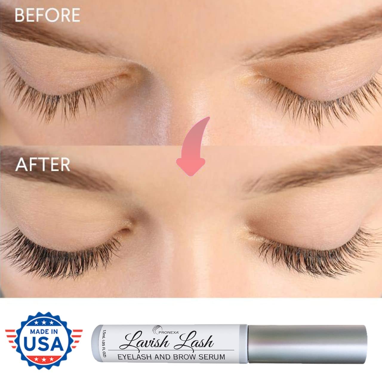 Pronexa Hairgenics Lavish Lash – Eyelash Growth Enhancer & Brow Serum with Biotin & Natural Growth Peptides for Long, Thick Lashes and Eyebrows! Dermatologist Certified, Cruelty Free & Hypoallergenic.