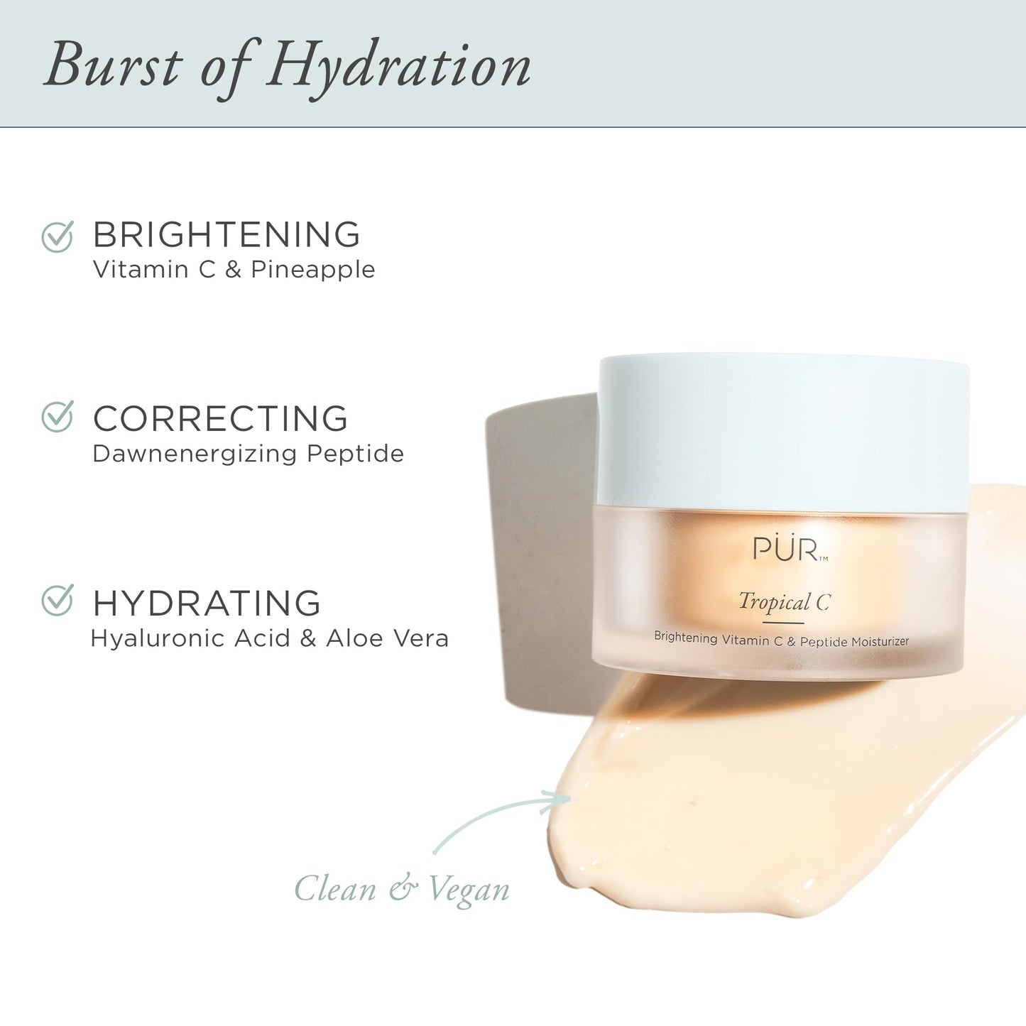 PÜR MINERALS Tropical C Brightening Vitamin C & Peptide Moisturizer, Vitamin C, Peptide, Hyaluronic Acid, 1.76 oz