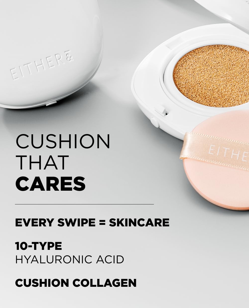 EITHER& Glow Pixel Cushion Foundation, Korean Glass Skin Finish, 62% Skincare-Infused, Antioxidant-Rich, Long-Lasting, Buildable Coverage (21N Natural, 12g)