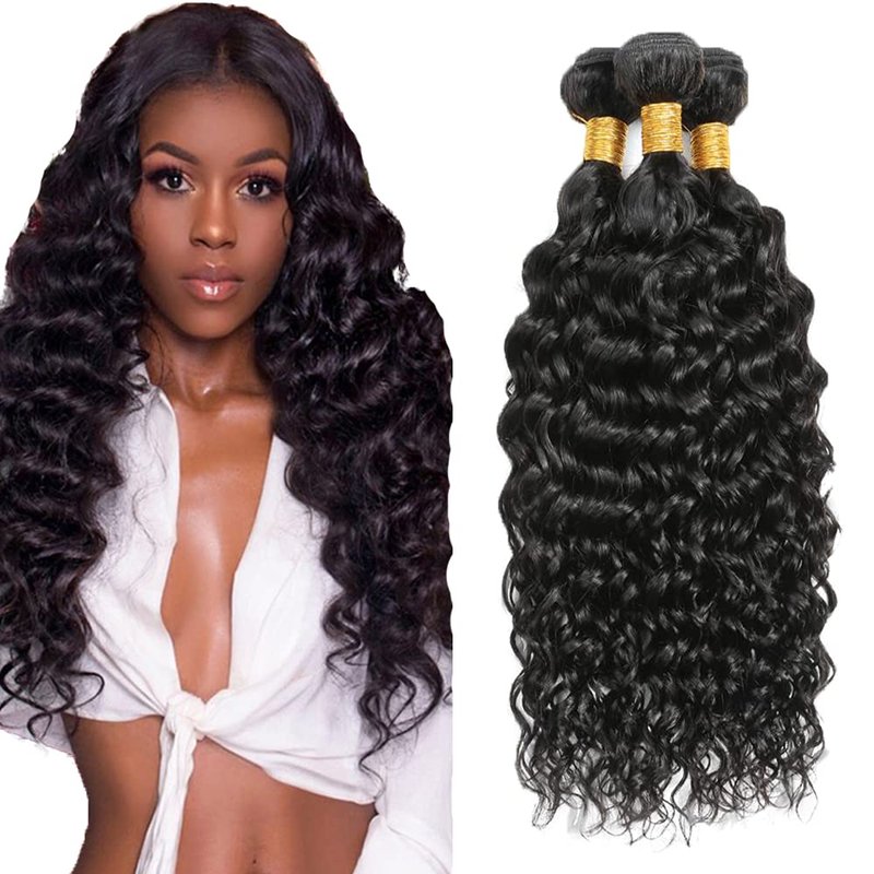 Human Hair Bundles Water Wave Bundles 18 18 18 Inch Unprocessed Brazilian Virgin Hair Weave 3 Bundles Water Wave Human Hair Extensions #1B Natural Color Bundle 50 Grams Per Bundle