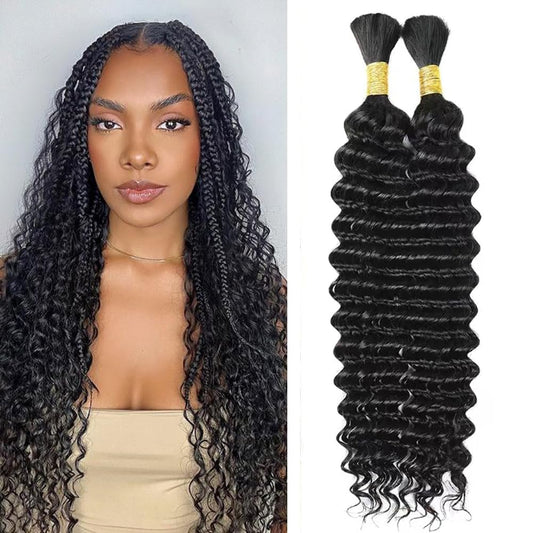 VADES Human Braiding Hair for Boho Braids, Black Curly Wave Bulk Bundles