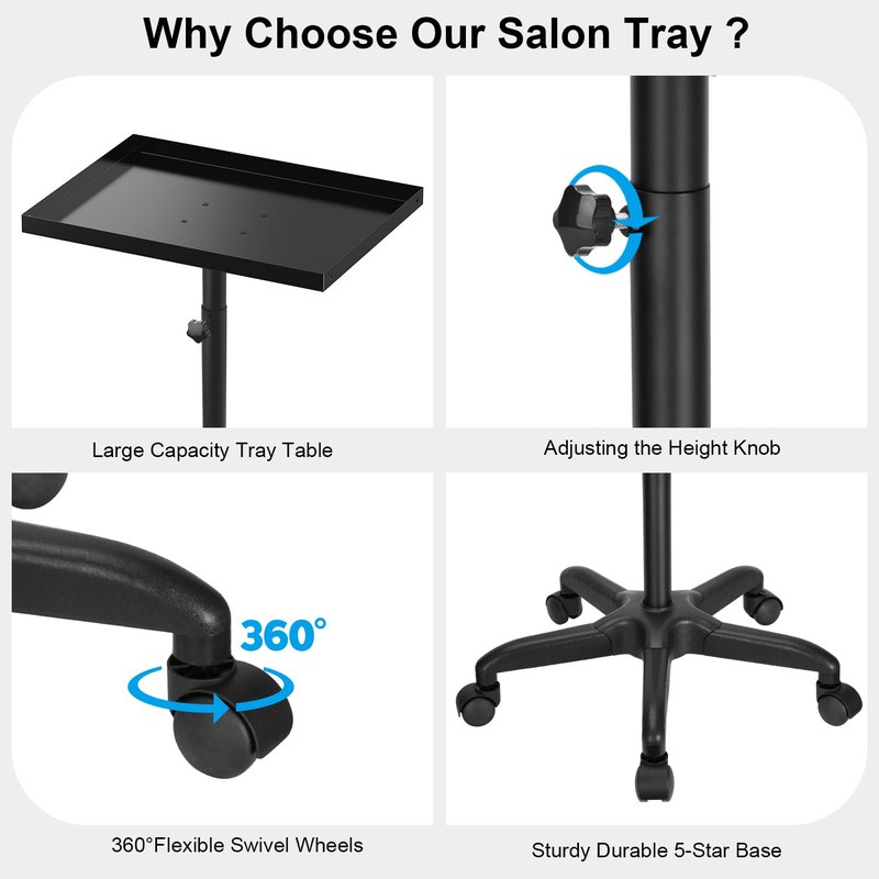 Salon Tray Cart Premium Metal Tattoo Tray Rolling Trolley Adjustable Height Storage Utility Cart for Clinic Spa Rolling Tray