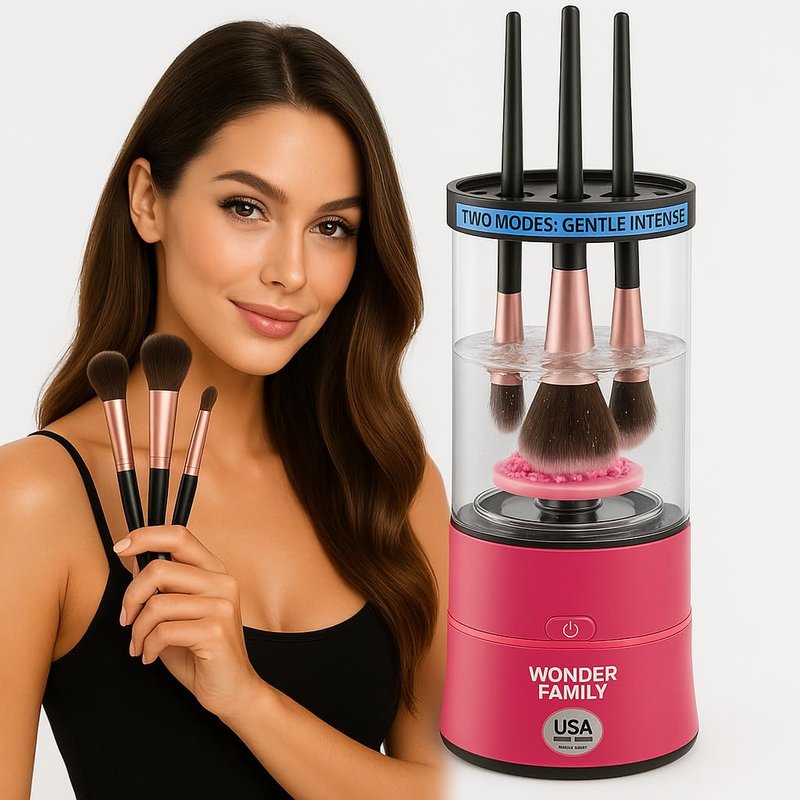 Electric Makeup Brush Cleaner – Automatic Brush Washer for Brushes & Sponges, USB Rechargeable Cleaning Machine with Silicone Disk, Portable Holder Stand (Pink) (Light Pink)