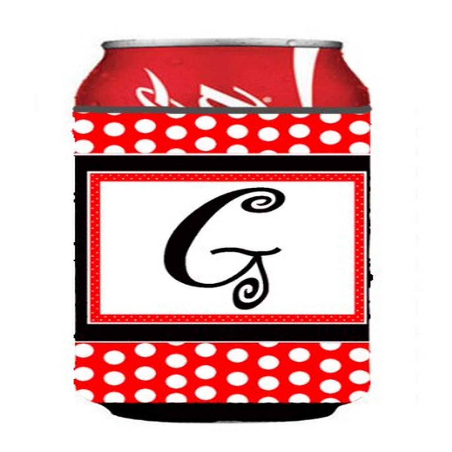 Caroline's Treasures CJ1012-GCC Letter G Initial - Red Black Polka Dots Can or Bottle Hugger Cooler Washable Drink Sleeve Collapsible Beverage Insulated Holder, Can Hugger, Multicolor