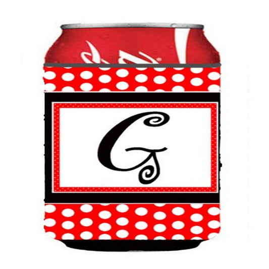 Caroline's Treasures CJ1012-GCC Letter G Initial - Red Black Polka Dots Can or Bottle Hugger Cooler Washable Drink Sleeve Collapsible Beverage Insulated Holder, Can Hugger, Multicolor