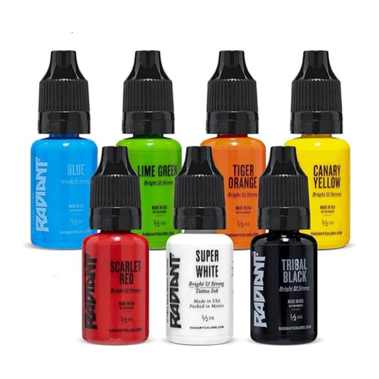 Tattoo Ink Radiant Colors 7 Color 1/2oz Primary Set - Made in The USA