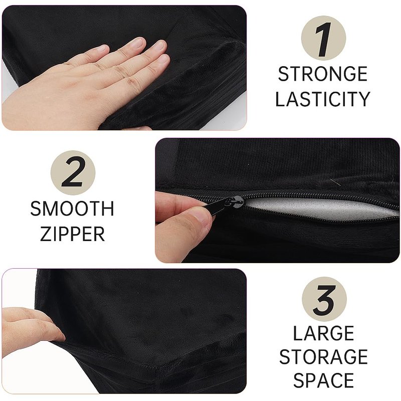 Eyelash Extension Velvet Lash Pillow - Memory Foam Neck Support with Side Pockets | Black