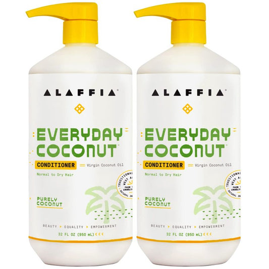 Alaffia Conditioner, EveryDay Coconut 2-Pack – Purely Coconut Hydrating Hair Conditioner, Detangler, Frizz Control, 32 Oz Ea