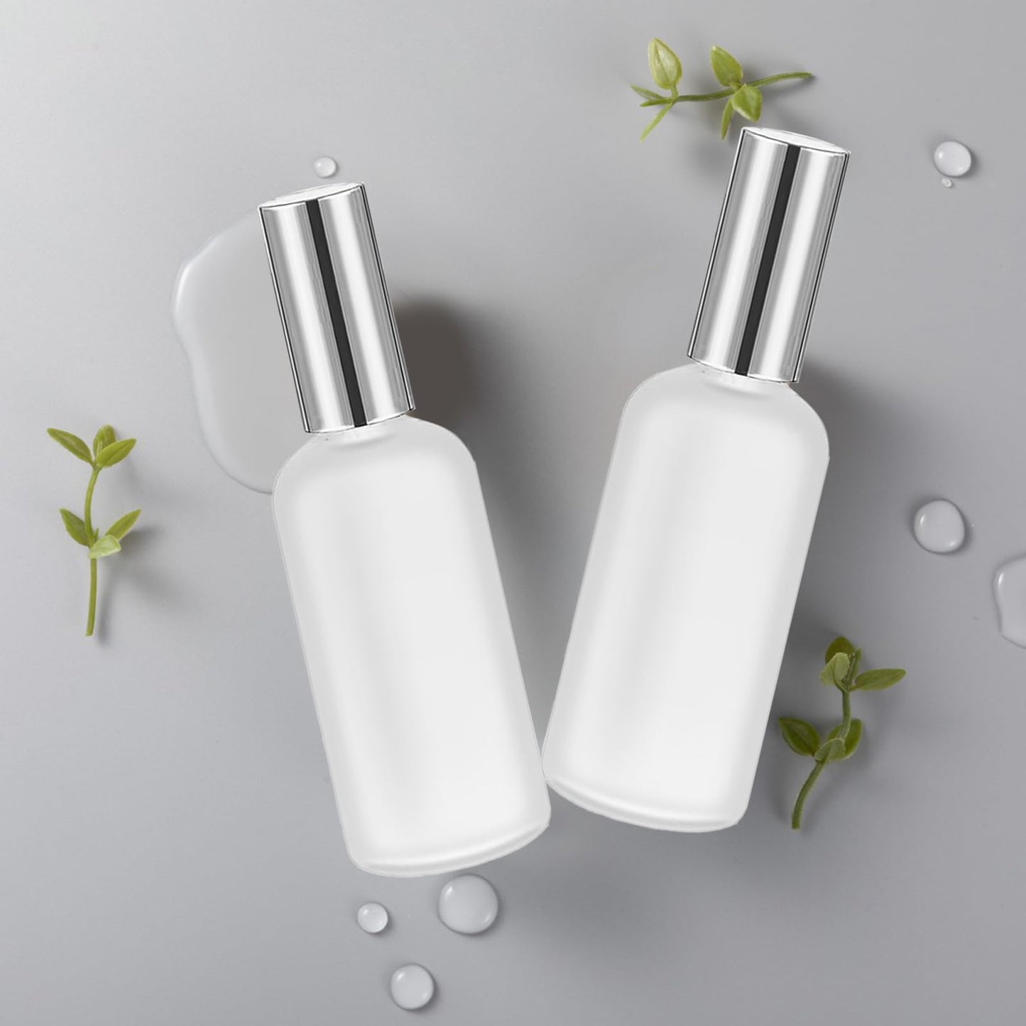 Olutacot 32 Pcs Glass Spray Bottle Empty Frosted Glass Bottles Reusable Glass Perfume Bottle Cosmetic Glass Container with Fine Mist Sprayer Pump for Travel Face Body Sprays (Silver)