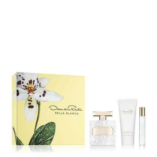 Oscar de la Renta Bella Blanca Eau de Parfum 3 Piece Gift Set for Women - 3.4 Fl. Oz., Travel Spray 0.5 Fl. Oz., and Body Lotion 3.4 Fl. Oz.