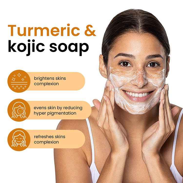 Turmeric Kojic Acid Soap Bar for Dark Spots Reduce, Deeply Cleaning Face & Body with Hyaluronic Acid, Collagen - Nourishing & Deep Hydration, Vitamin E for Glowing Skin (3)