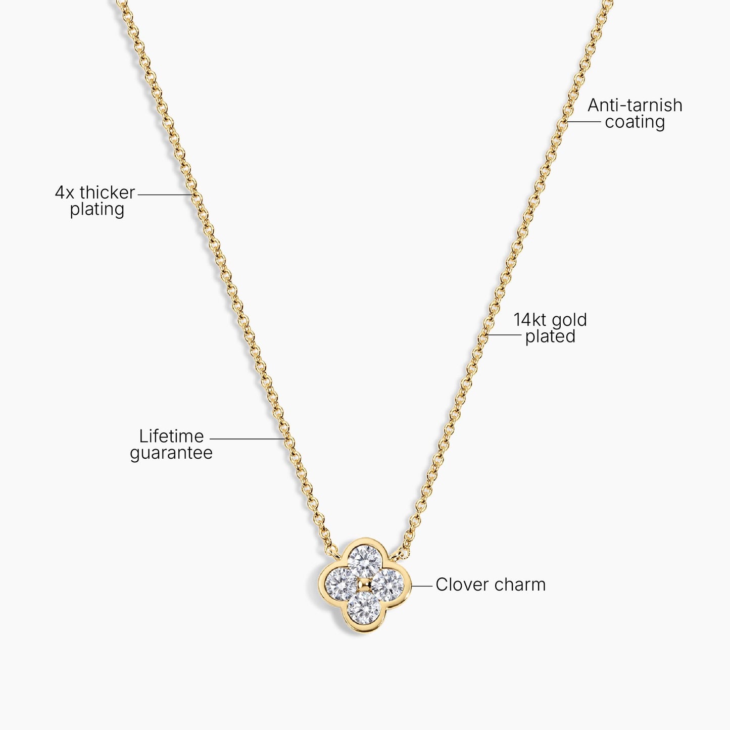Electric Picks Camilla Clover Necklace for Women, 14k Gold Plated 4-Leaf Pendant Necklace, Designer-Inspired Lucky Charm Jewelry, Tarnish-Resistant Layering Necklace