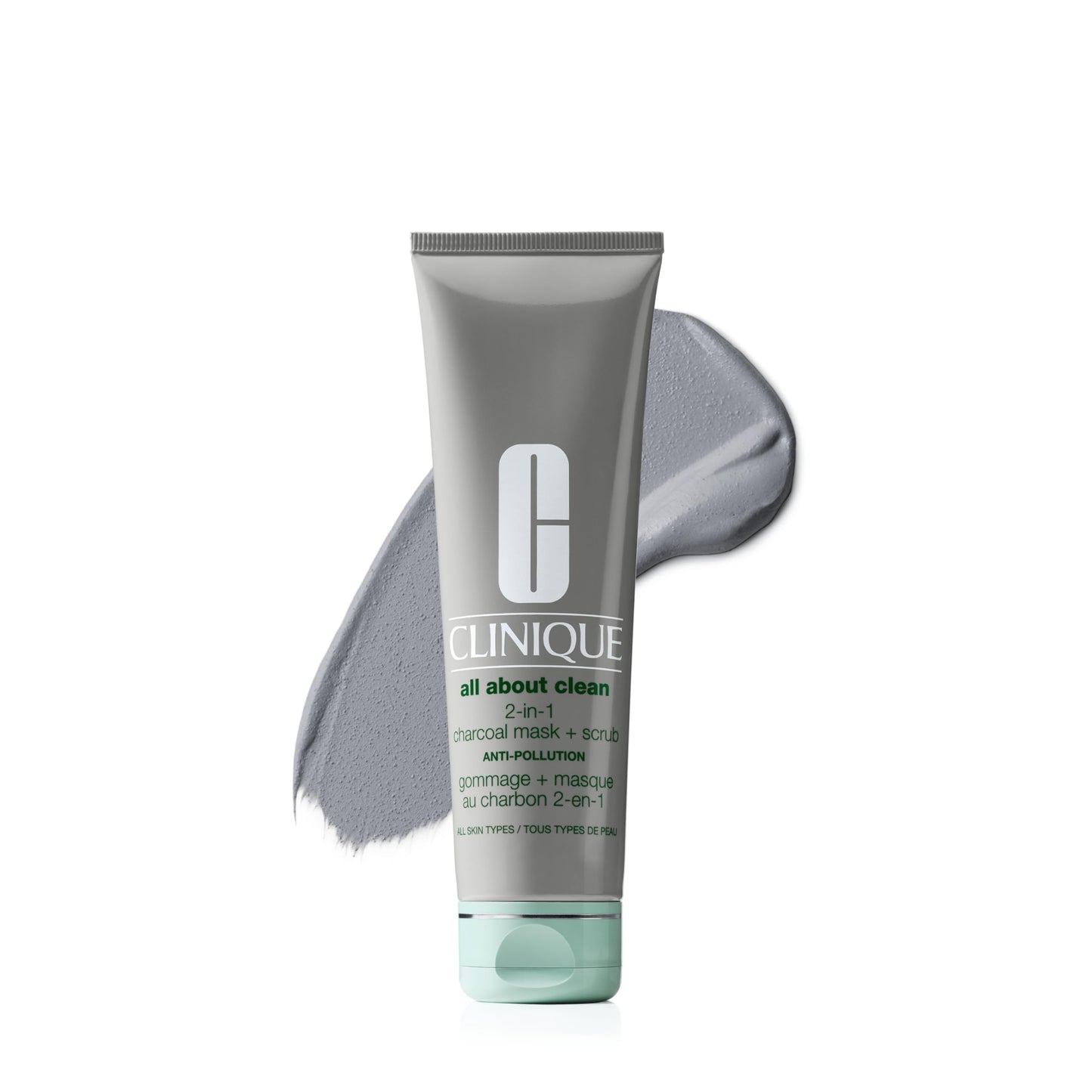 Clinique All About Clean 2-in-1 Charcoal Mask + Clay-Based Scrub, Cleansing Face Mask + Exfoliating Face Scrub For All Skin Types | Exfoliating + Refining, 3.4 Ounce